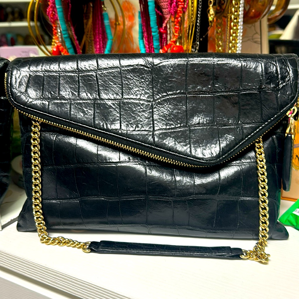 Henri Bendel Deep Black Limited Edition Croc Debutante Clutch